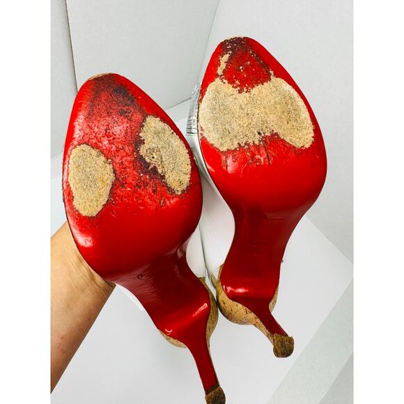 Christian Louboutin Nappa Cork Moyen Slingback Peep Toe Pumps White Silver EU 38 - Picture 5 of 9